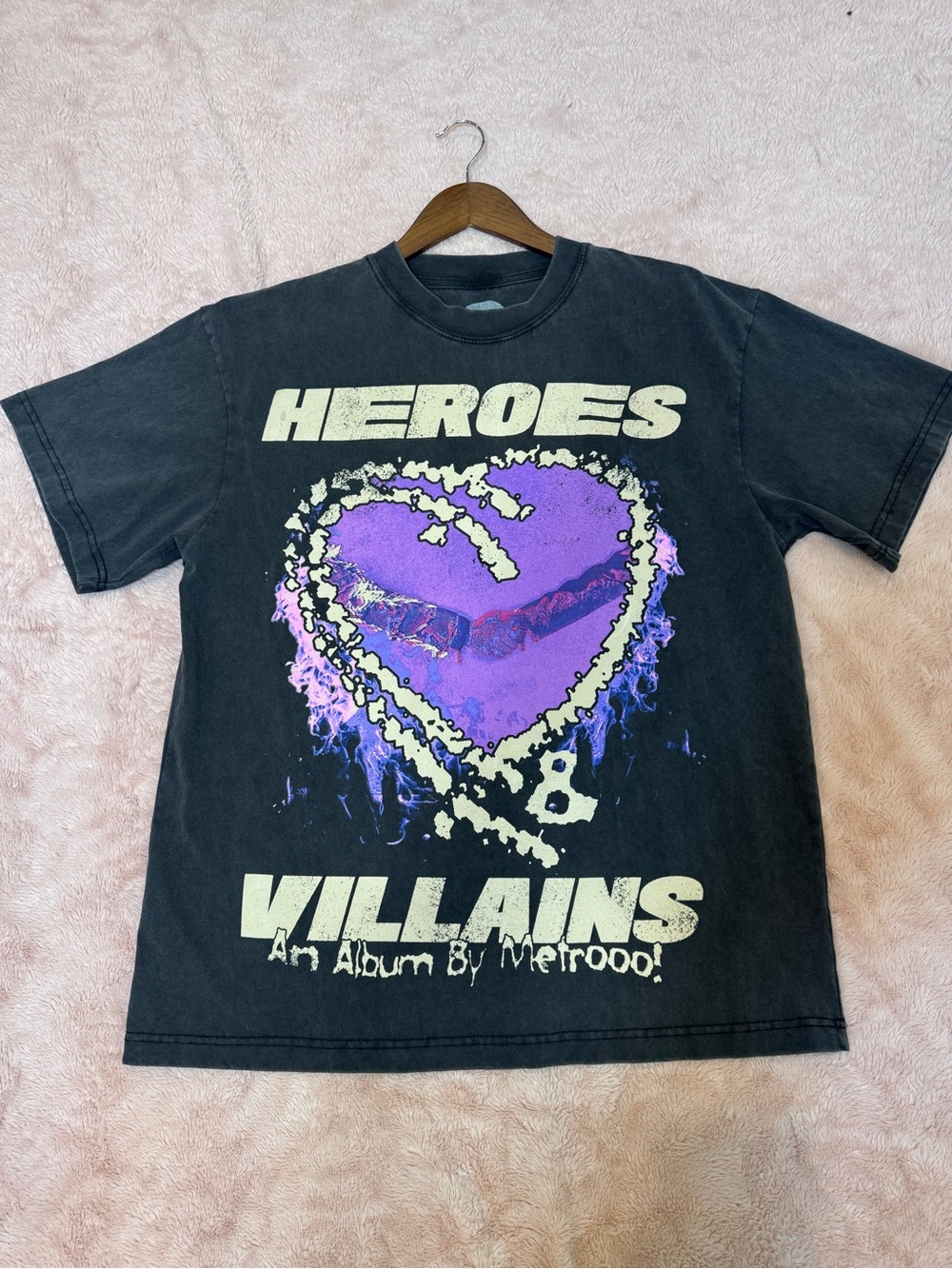 PacSun Black Graphic 'Heroes Villains' Tee with Purple Heart